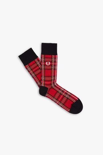 Skarpety Fred Perry Royal Stewart Tartan Męskie Czerwone | PL 1168KORI